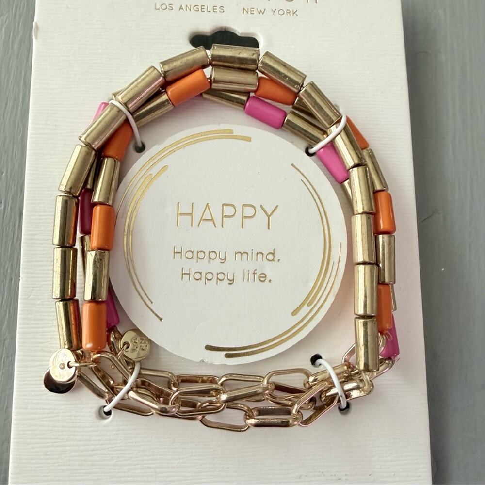 Unwritten HAPPY Mind Happy Life 14k gold flash Plated Beaded Bracelet NEW